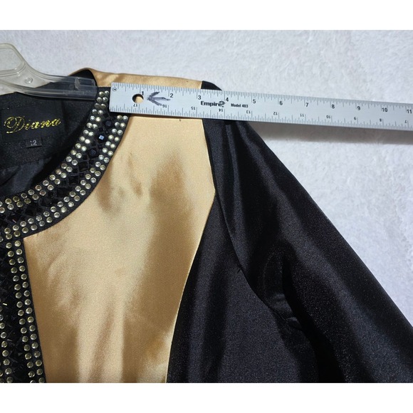 Diana Black Gold Rhinestone Studded Evening Dress Long Sleeve Size 12 NEW - Picture 14 of 14